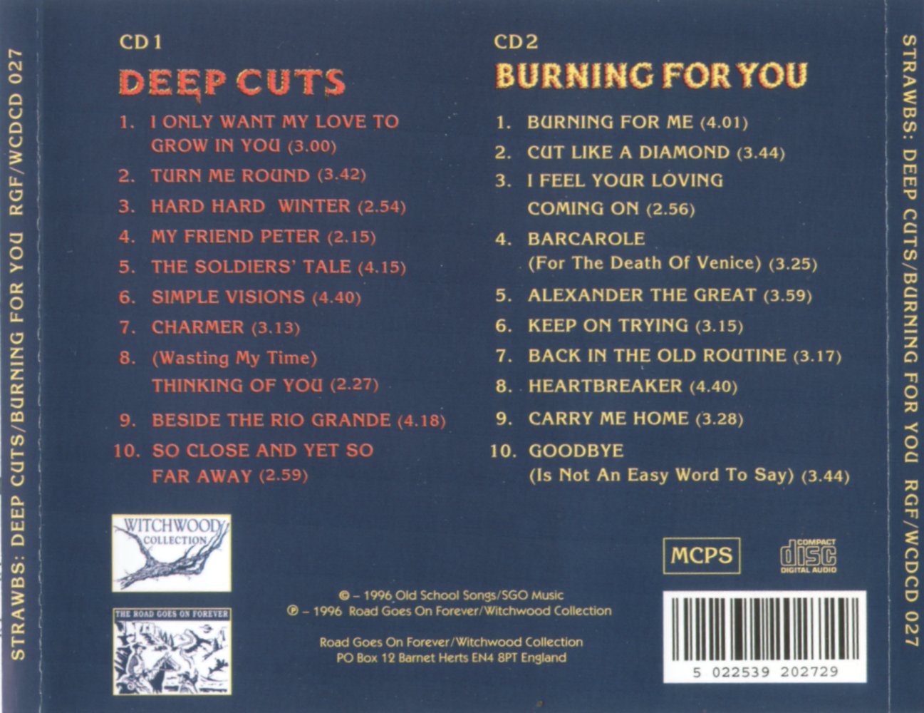Deep Cuts/Burning For You tray back